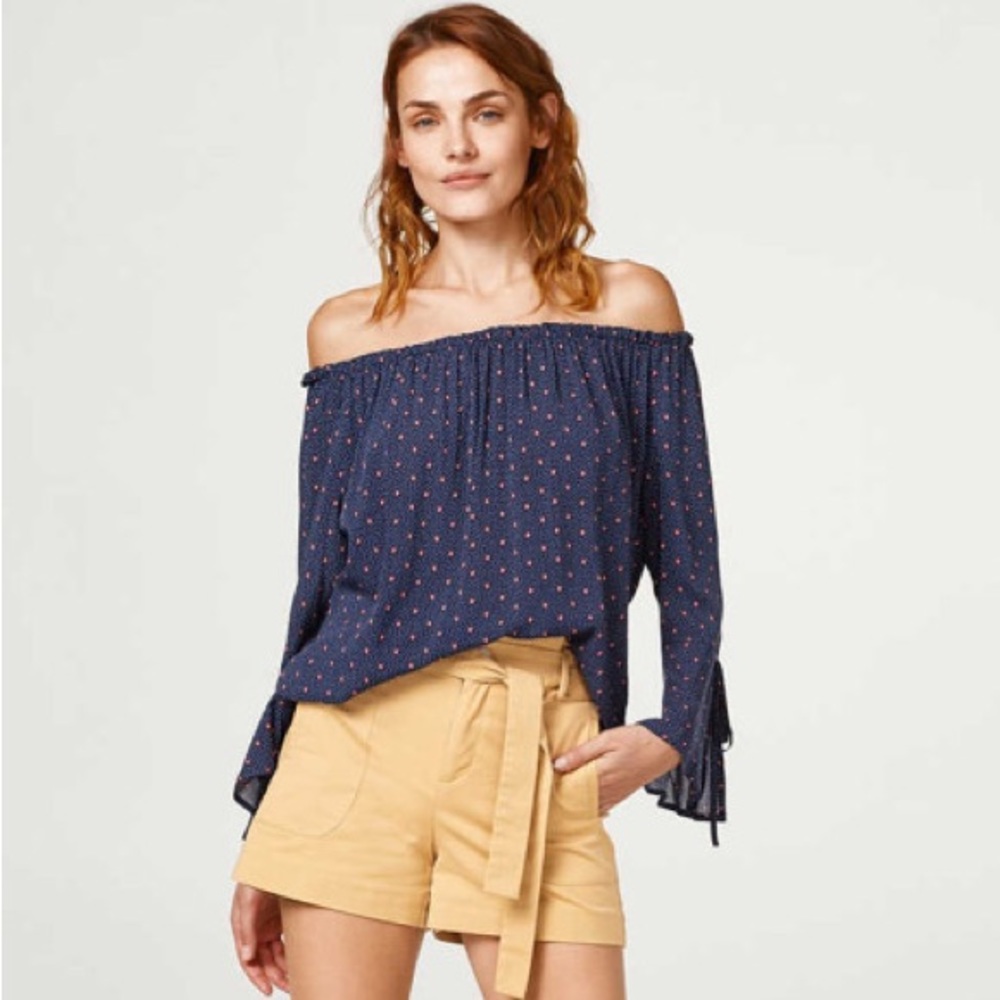 Esprit peasant blouse boho off the shoulder shirt polka dot women’s size 10
